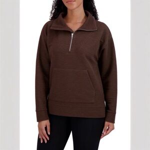 NWT Ladies Ottoman Half-Zip Brown Pullover Sweatershirt